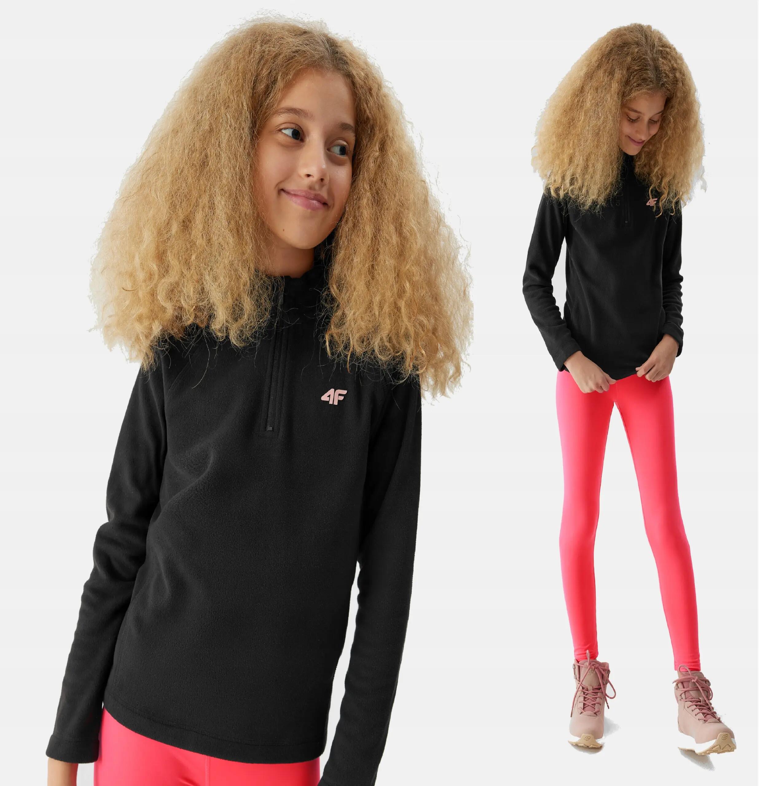BLUZA DZIEWCZĘCA 4F Z KAPTUREM NIEROZPINANA Z NADRUKIEM 8/9