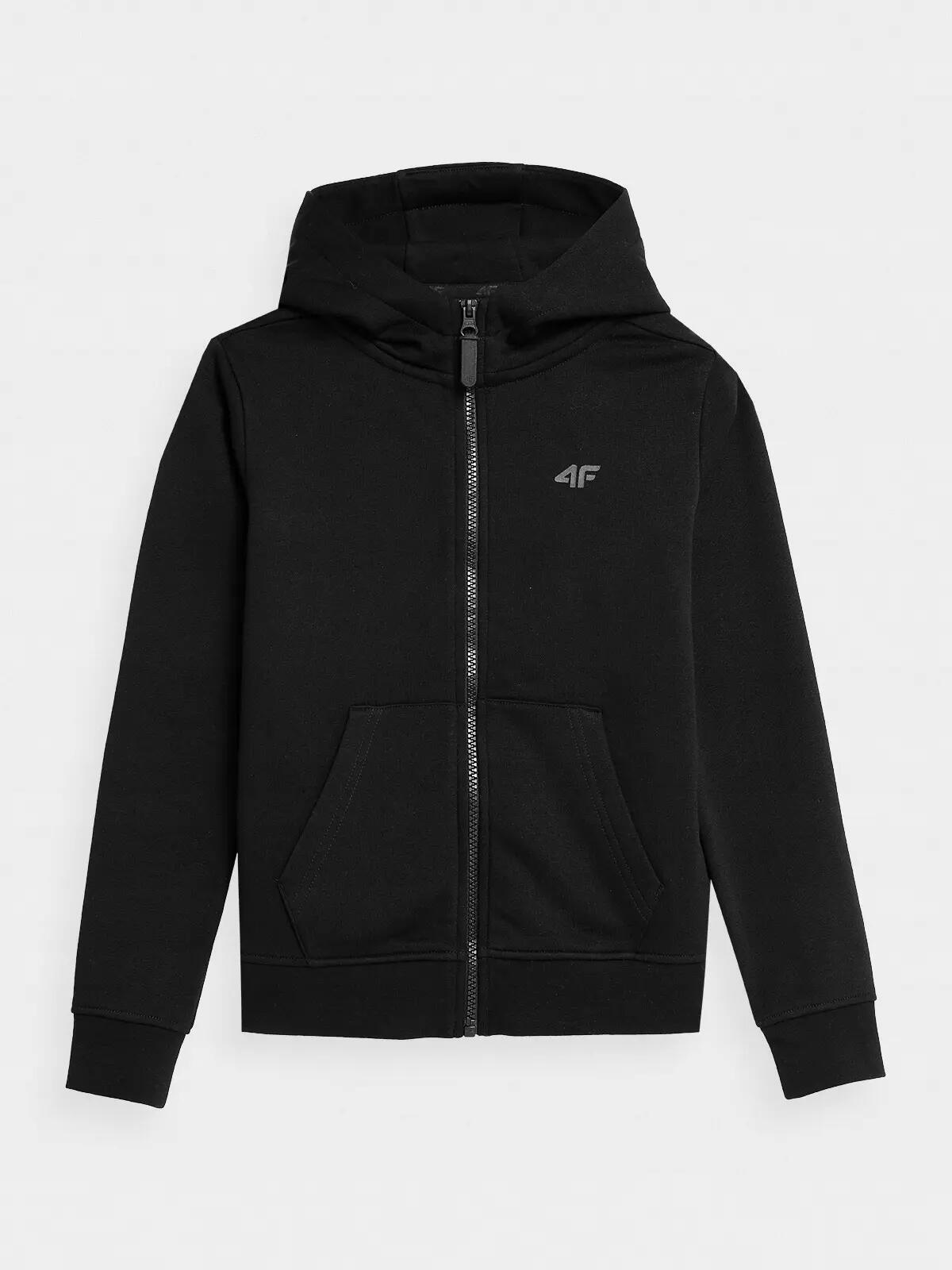 4F BLUZA DZIEWCZĘCA ROZPINANA Z KAPTUREM DRESOWA DZIECIĘCA CZARNA 8/10