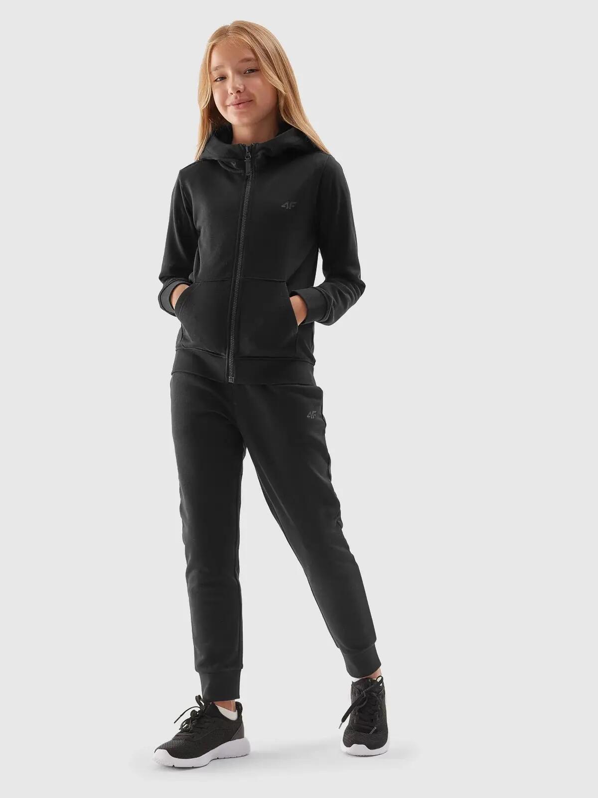 4F BLUZA DZIEWCZĘCA ROZPINANA Z KAPTUREM DRESOWA DZIECIĘCA CZARNA 7/10