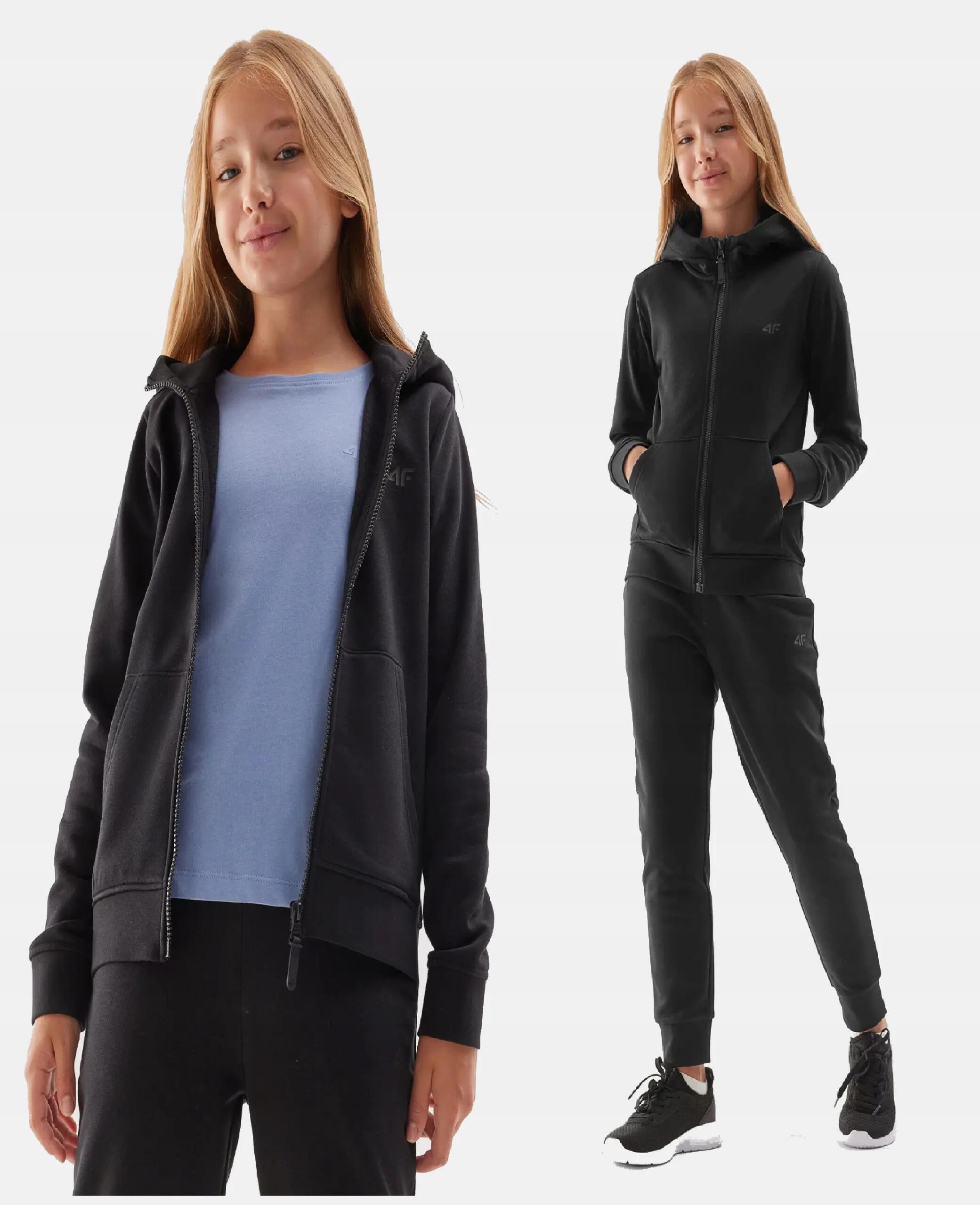 4F BLUZA DZIEWCZĘCA ROZPINANA Z KAPTUREM DRESOWA DZIECIĘCA CZARNA 2/10
