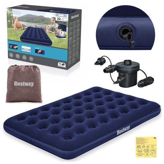 Bestway Matelas gonflable 2 personnes avec pompe électrique 191 x 137 x 22 cm