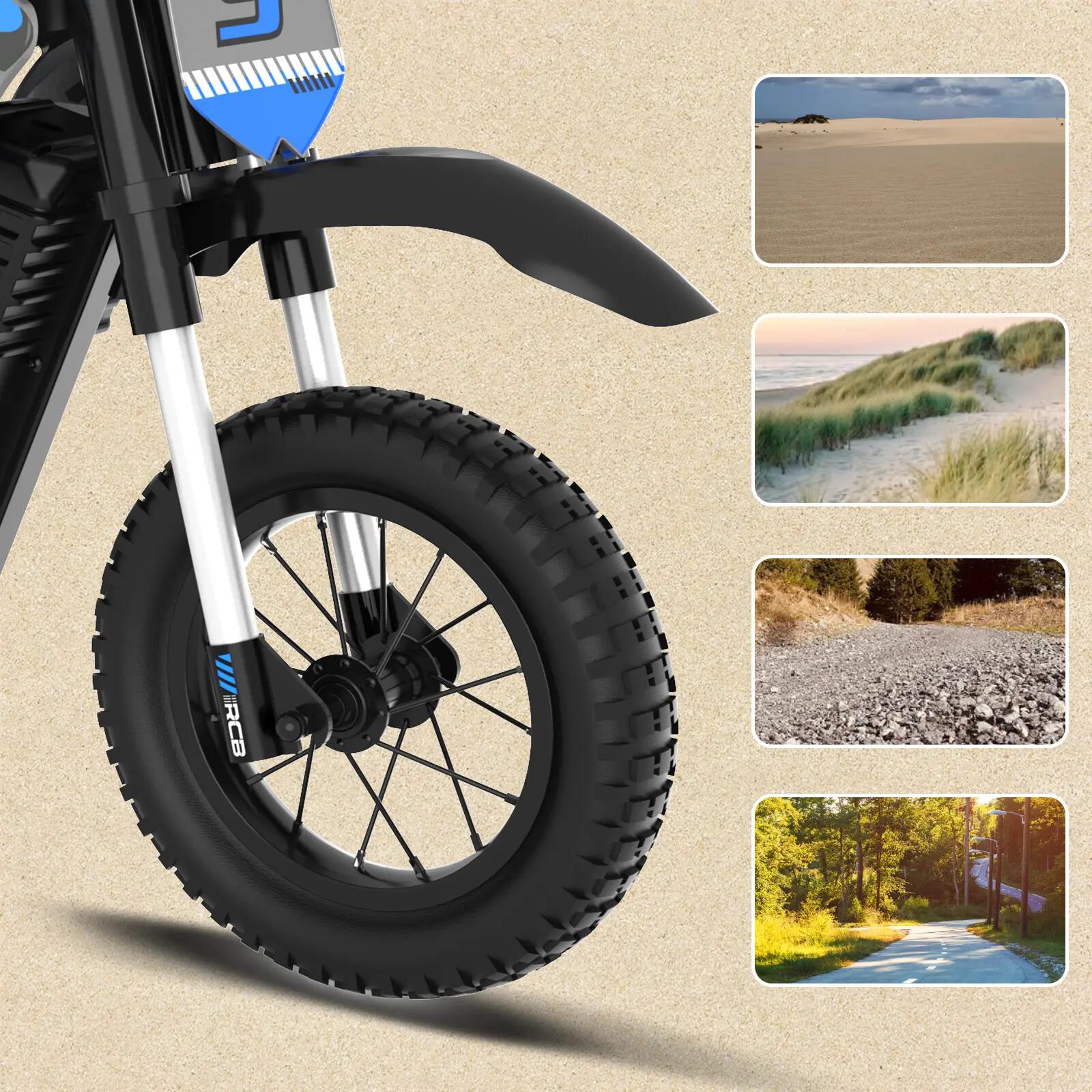 Moto électrique enfant R9X PRO tout-terrain 12 pouces double amortisseur 3/8