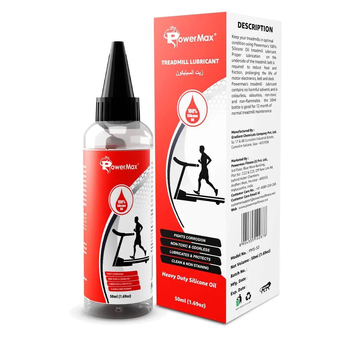 PowerMax Fitness Multi-Purpose PMS-50 (50ml Silicone Oil Bottle) 100% Pure Silicone Treadmill Lubricant, Full Belt Width Lubrication, No Odor & No Propellants, Nozzle Cap for Easy Application, white -  1