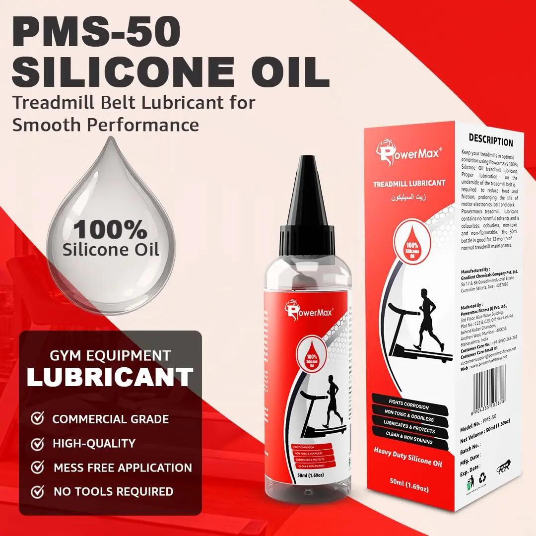 PowerMax Fitness Multi-Purpose PMS-50 (50ml Silicone Oil Bottle) 100% Pure Silicone Treadmill Lubricant, Full Belt Width Lubrication, No Odor & No Propellants, Nozzle Cap for Easy Application, white -  3