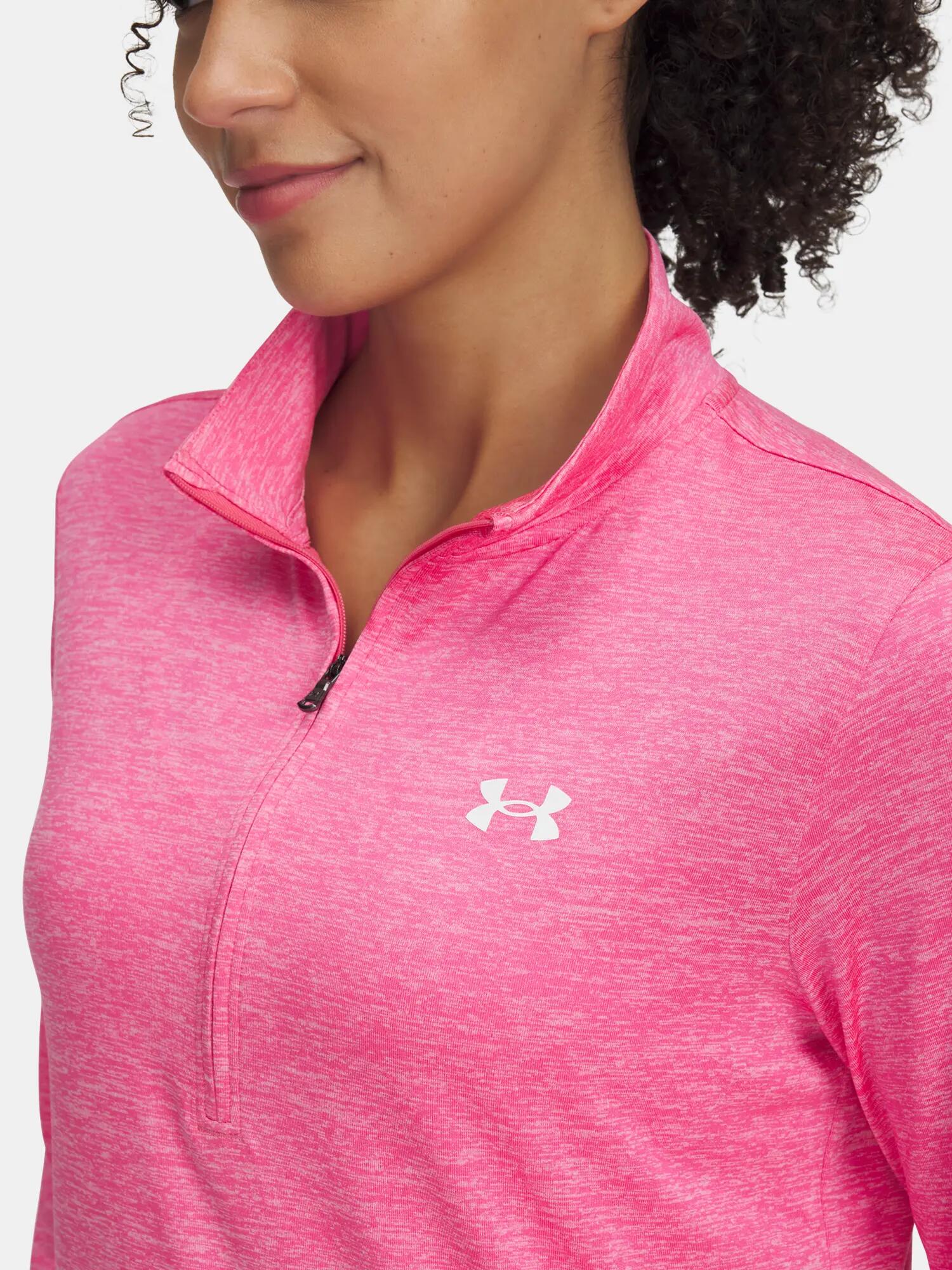 Top Struttura Mezza Cerniera Donna Under Armour Tech Rosa Bianco 3/3