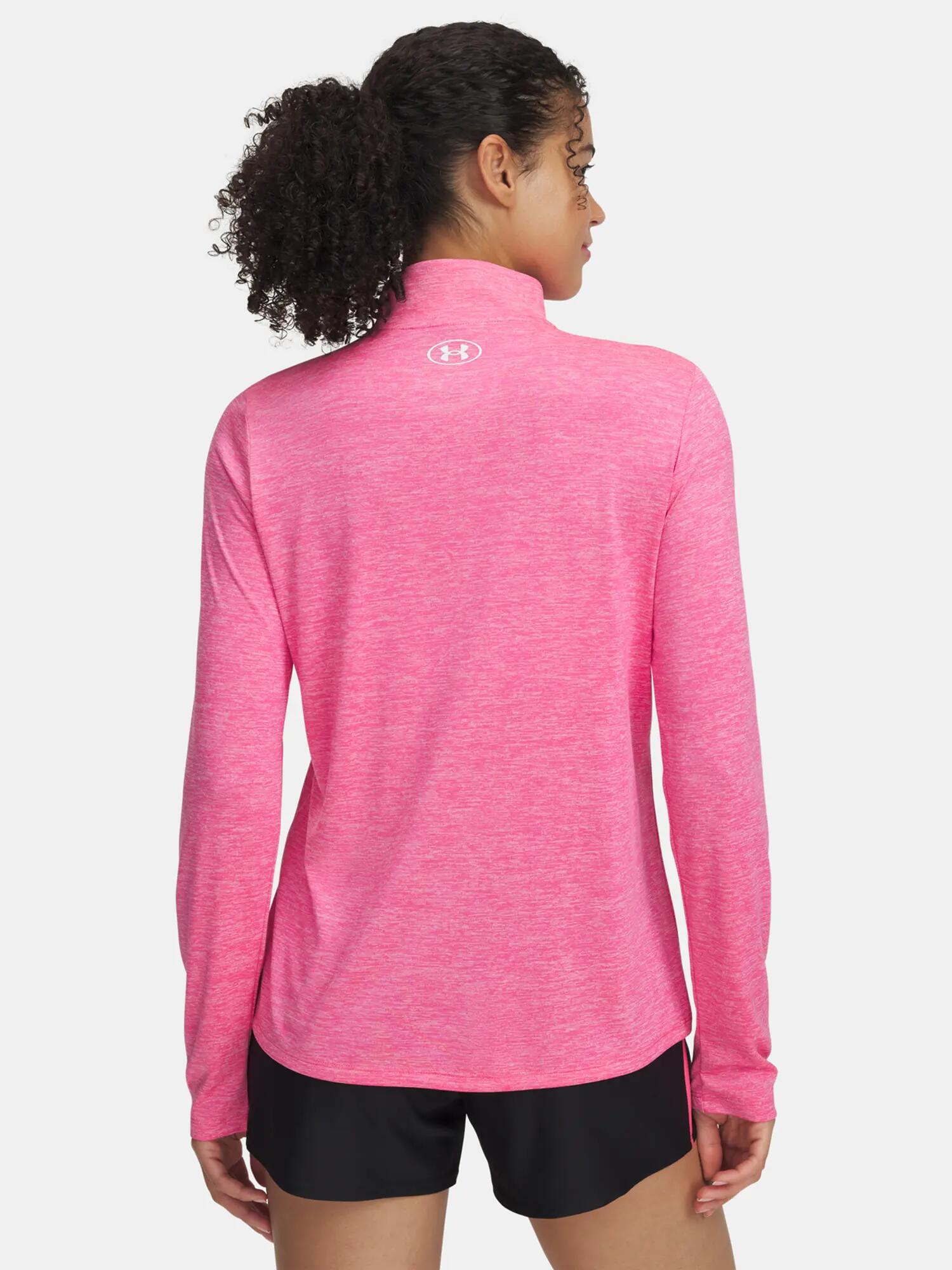 Top Struttura Mezza Cerniera Donna Under Armour Tech Rosa Bianco 2/3