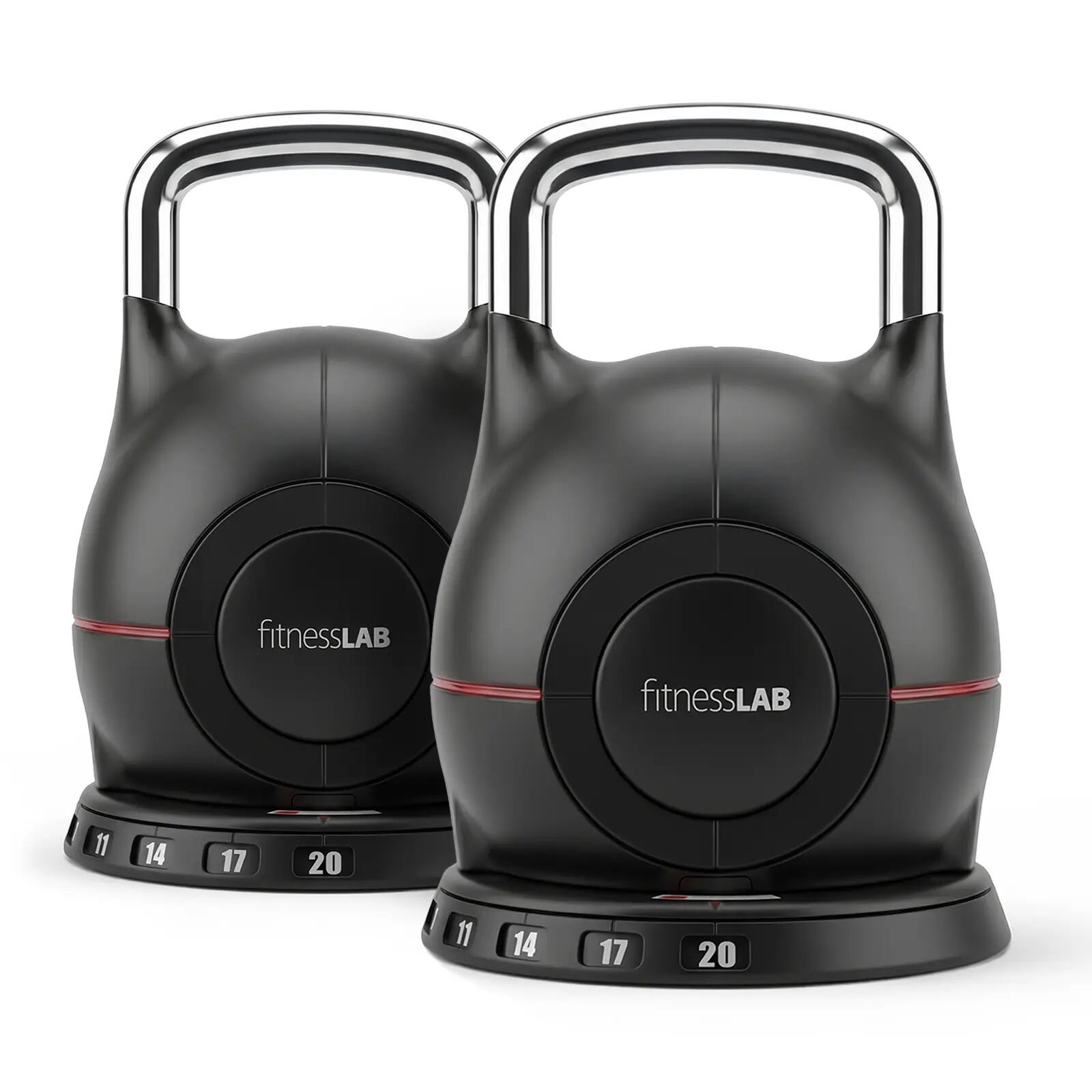 fitnessLAB 2x 20kg 7-in-1 Adjustable Kettlebells Superior Locking Mechanism