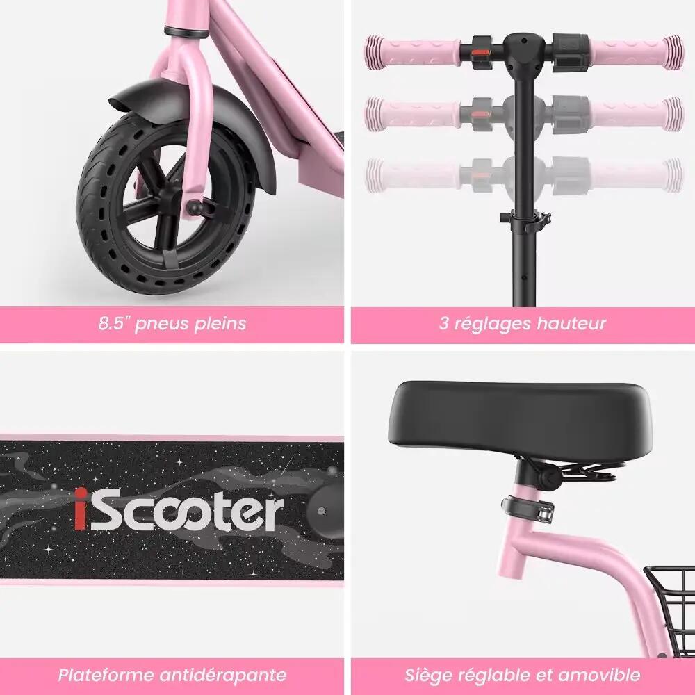 Monopattino elettrico bambini iScooter iK7 con sedile, cestino, 20 km/h 9/10