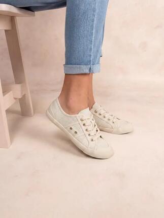Tennis toile - casual - Femme - lacets, large - OPIACE - blanc/ecru