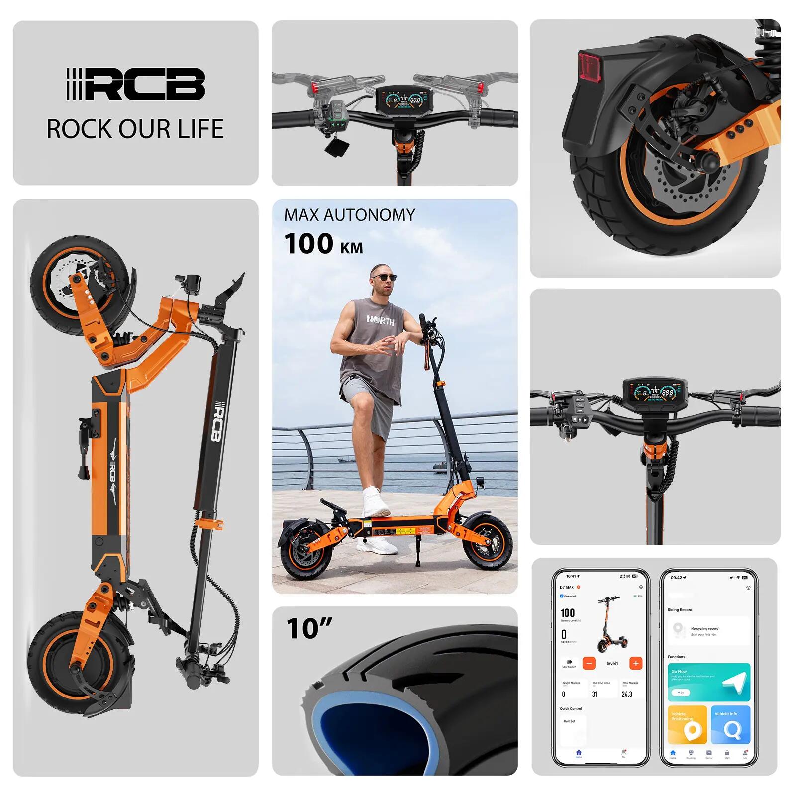 Trottinette Électrique D7 MAX 3600W crête, 26° montée, autonomie 100km 8/9
