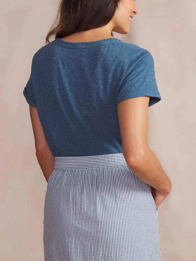 T-shirt manches courtes - sport - femme - col V, revers - ADINATEE bleu 2/5