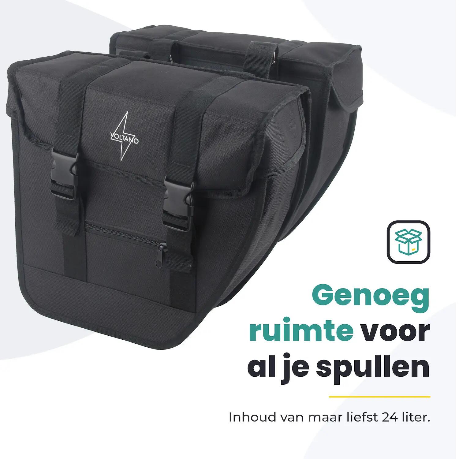 Voltano Dubbele Fietstas Afgeschuind - Zwart - 24 Liter - Waterdicht Polyester 7/7