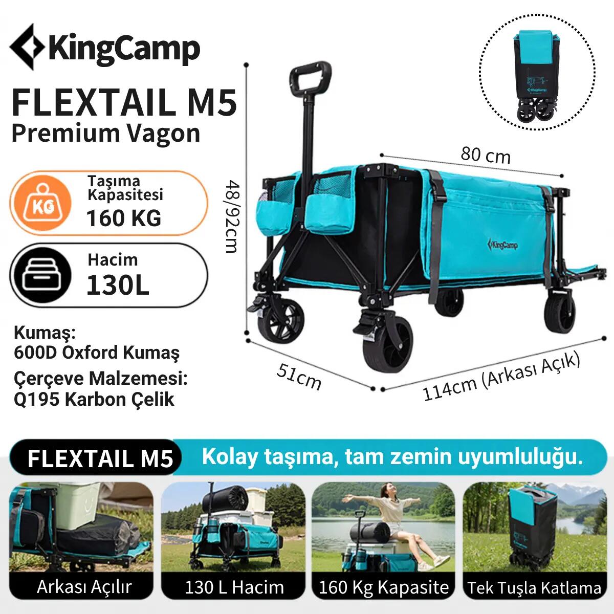 KingCamp FLEXTAIL M5 Çok Amaçlı 130 L Katlanır Vagon Araba 4/7