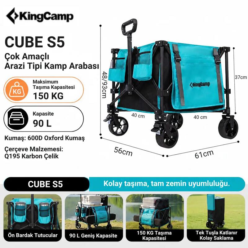 KingCamp CUBE S5 I Çok Amaçlı 90 L Katlanır Vagon Araba