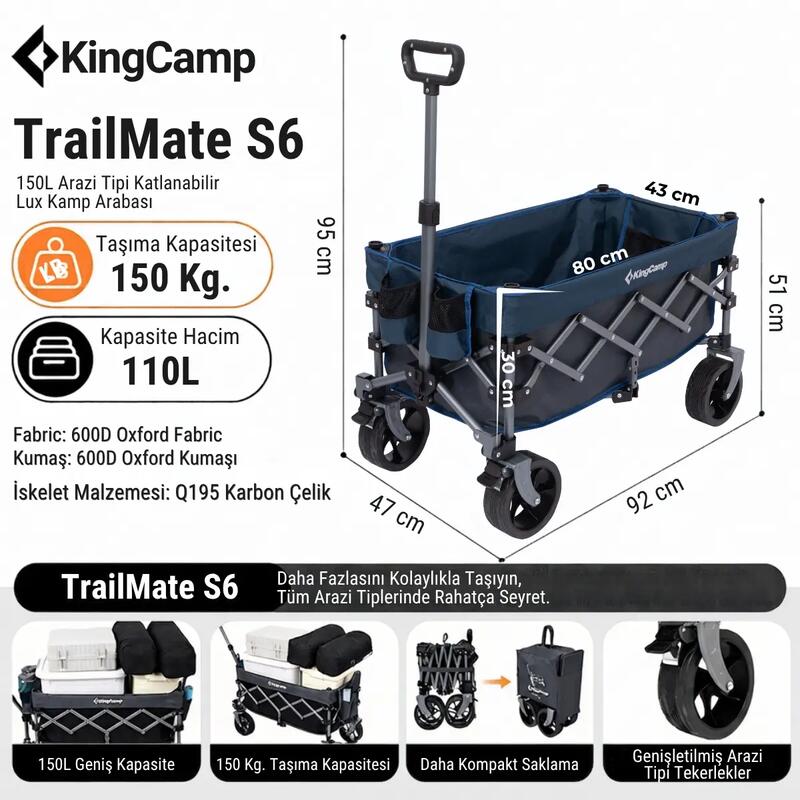 KingCamp TrailMate S6 110L Premium Vagon Taşıma Aracı