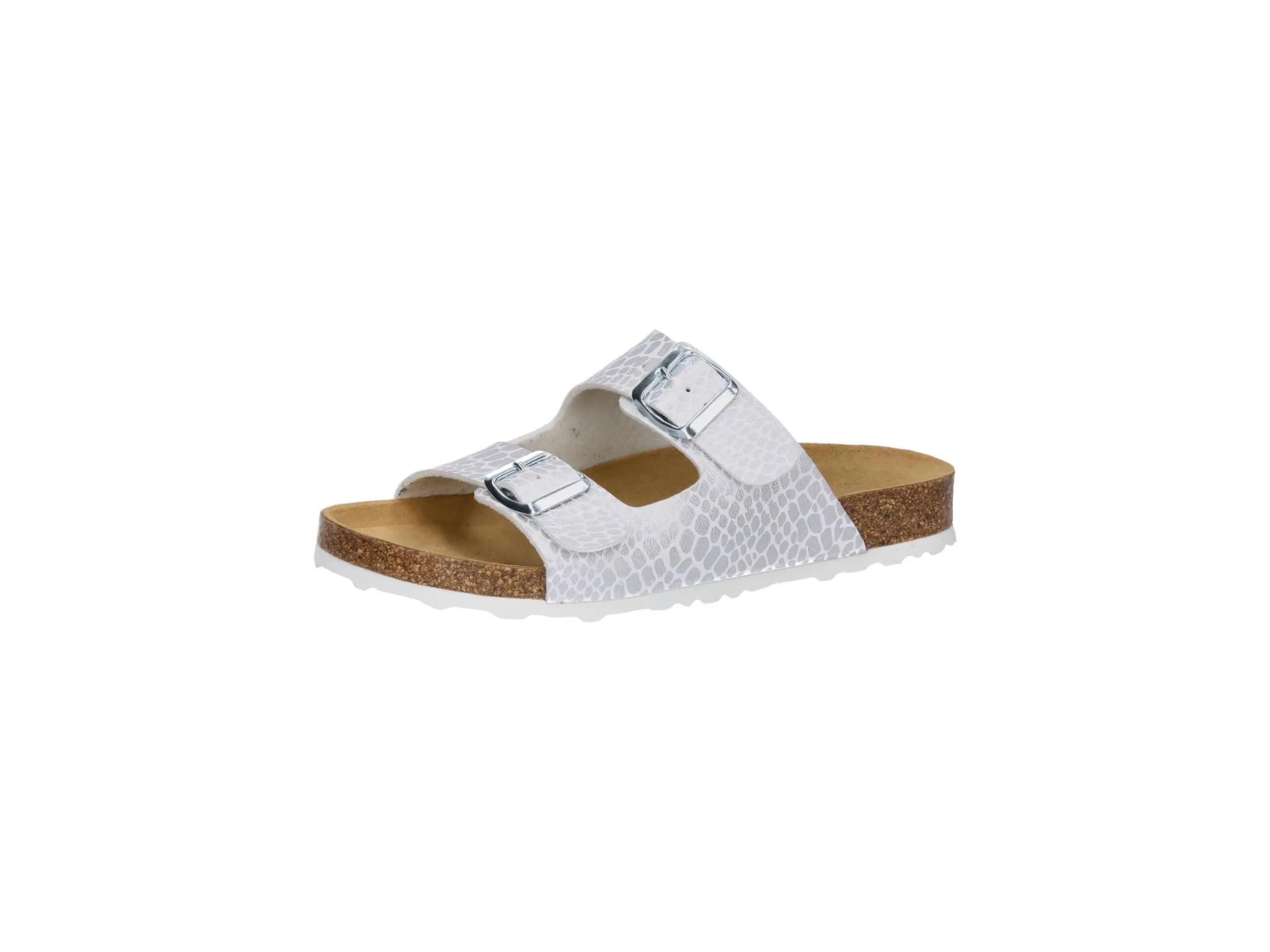 Damen - Freizeit - Pantolette - 2 Schnallen, Lederdecksohle - Weiss/Rosegold 1/6