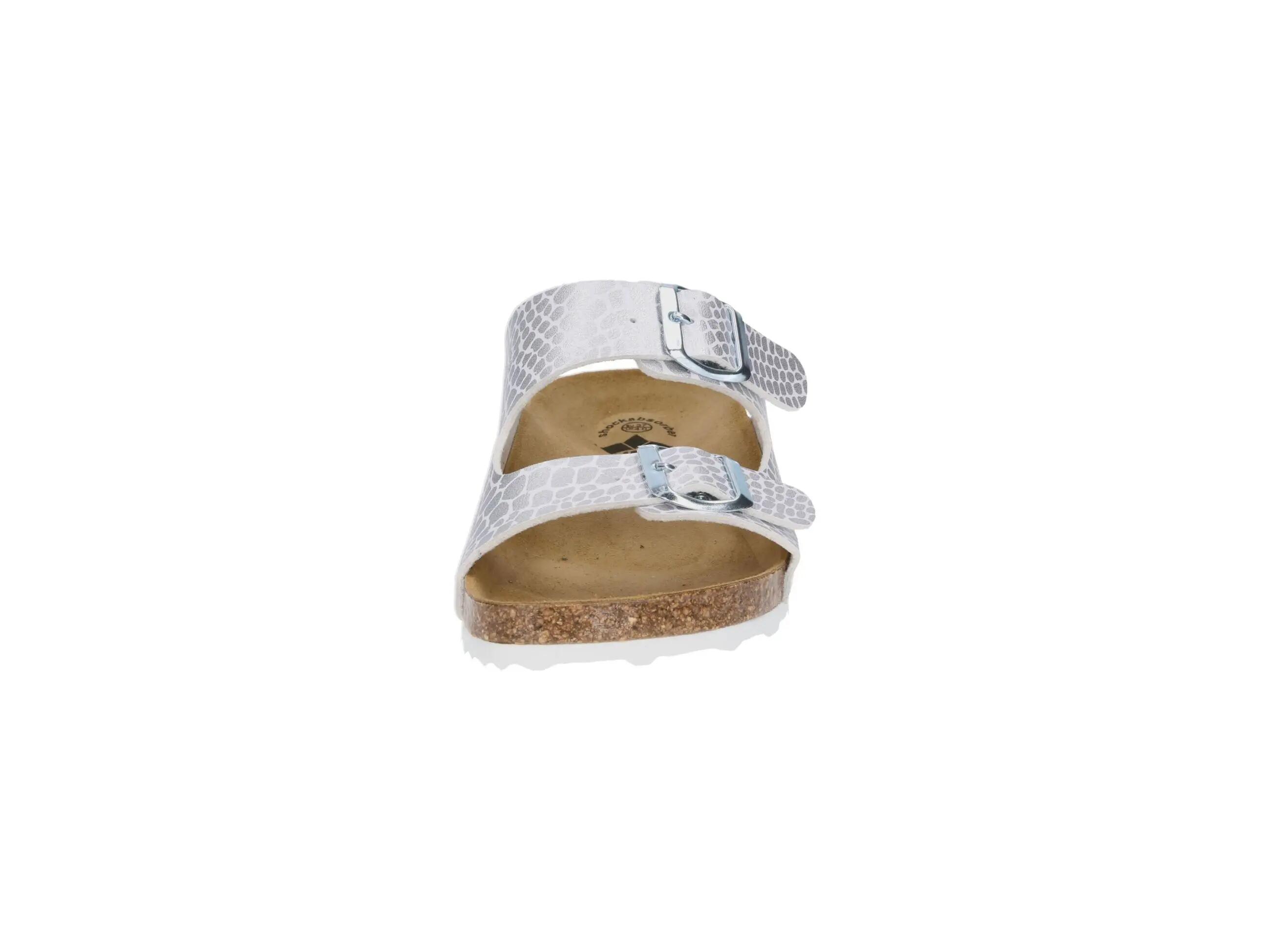 Damen - Freizeit - Pantolette - 2 Schnallen, Lederdecksohle - Weiss/Rosegold 3/6