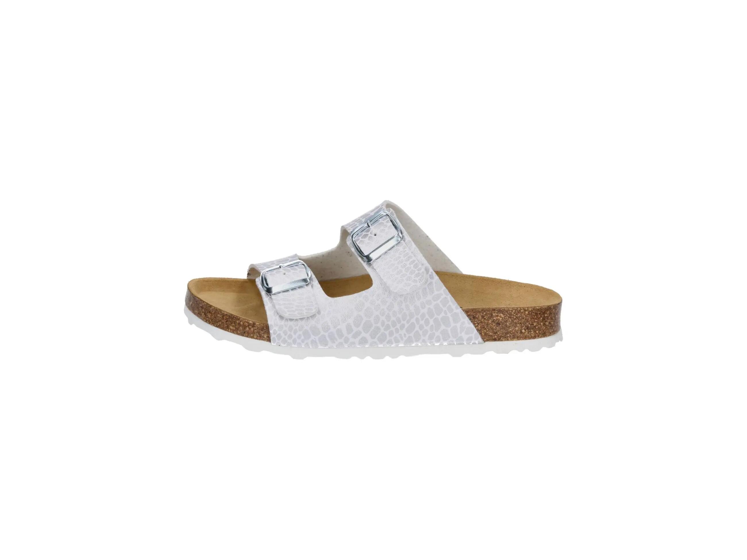 Damen - Freizeit - Pantolette - 2 Schnallen, Lederdecksohle - Weiss/Rosegold 2/6