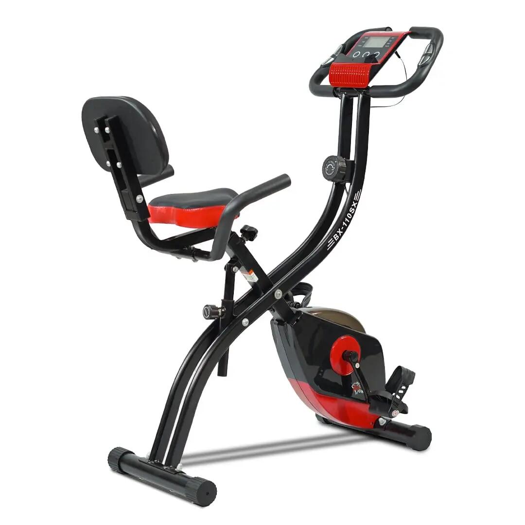 PowerMax Fitness BX-110SX Foldable X-Bike with 8-Level Magnetic Resistance, Backrest, Arm Rests & LCD Monitor for Home Workout -  1