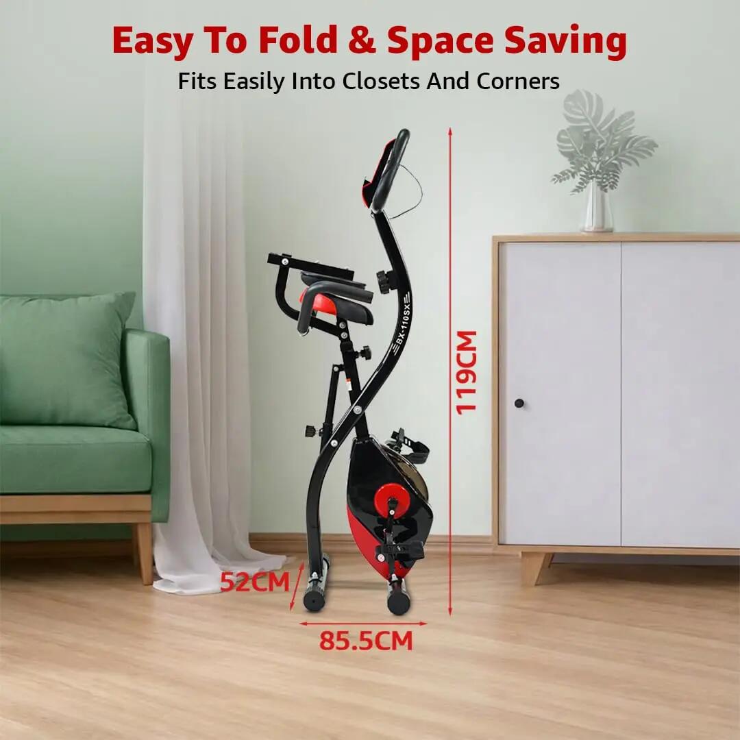 PowerMax Fitness BX-110SX Foldable X-Bike with 8-Level Magnetic Resistance, Backrest, Arm Rests & LCD Monitor for Home Workout -  2