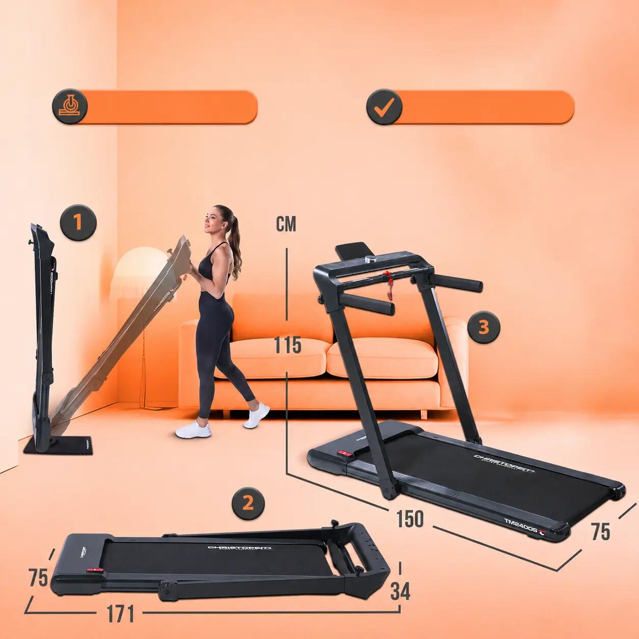 Tapis de course pliable  grande surface de course  commande gestuelle TM 2400 S 4/7