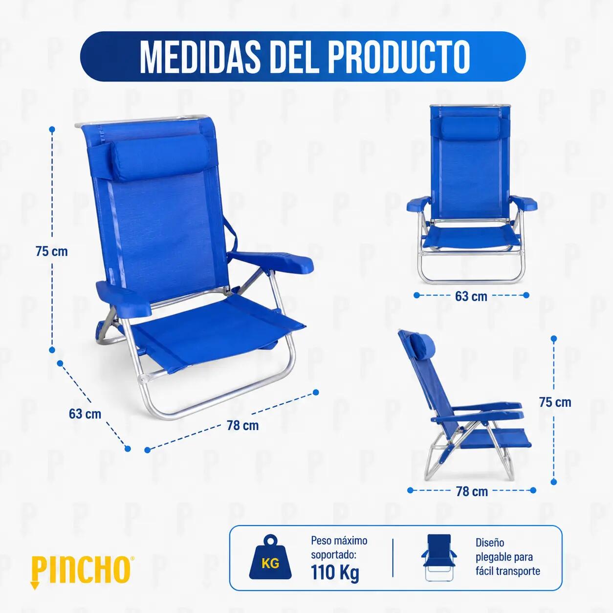 Pack de 2 sillas de playa, 4 Posiciones, Altura del Asiento 21 cm 5/7