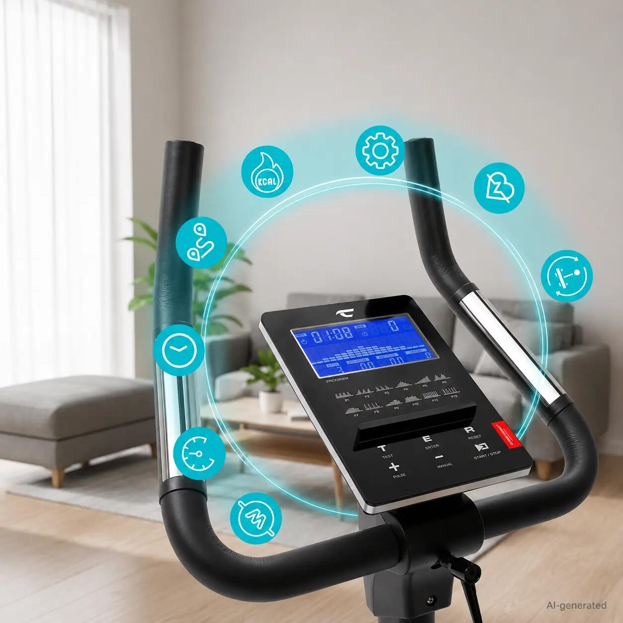 Heimtrainer Ergometer - bis 150kg + 200cm - inkl. Matte + Pulsgurt - ET 6 5/11