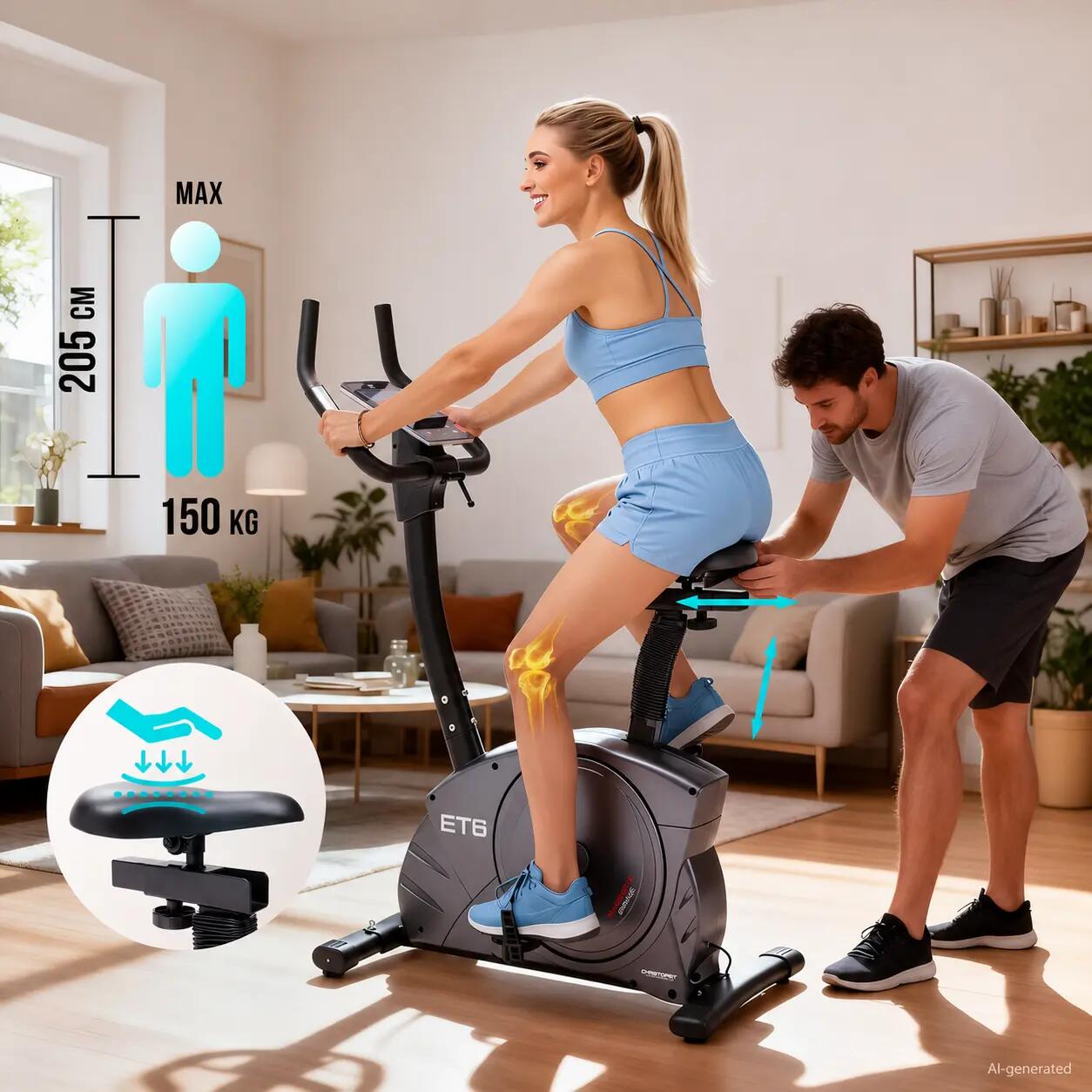 Heimtrainer Ergometer - bis 150kg + 200cm - inkl. Matte + Pulsgurt - ET 6 3/11
