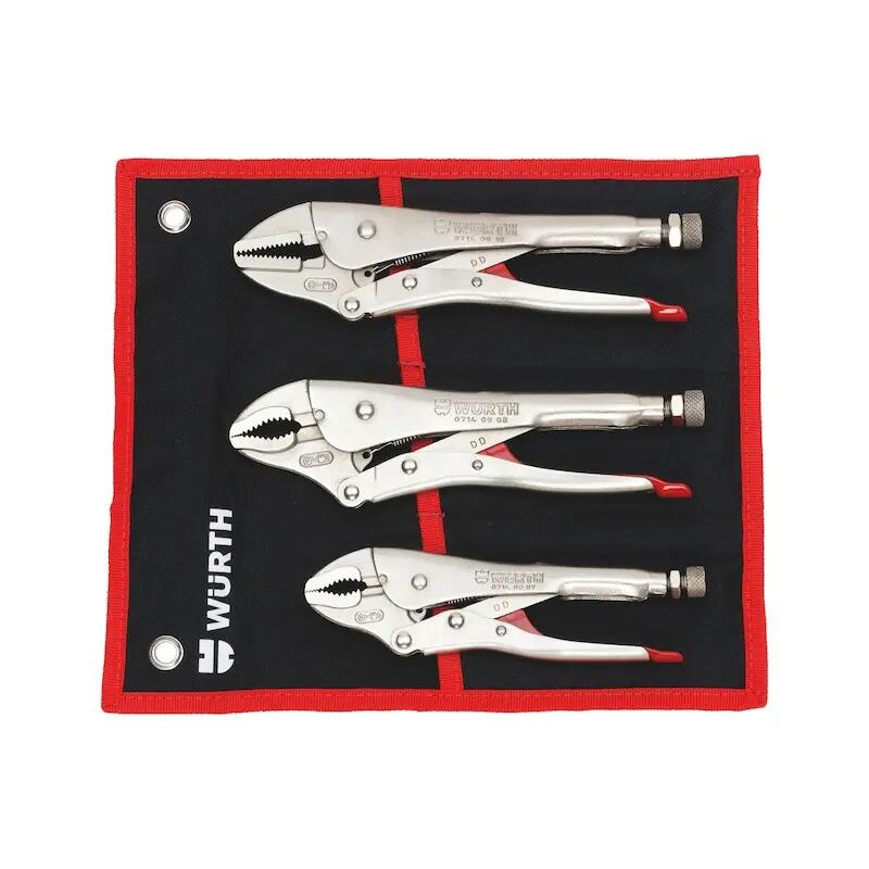 Wurth Locking Pliers Set 3 Piece Nickel Coated with Tool Roll Adjustable Clamp W