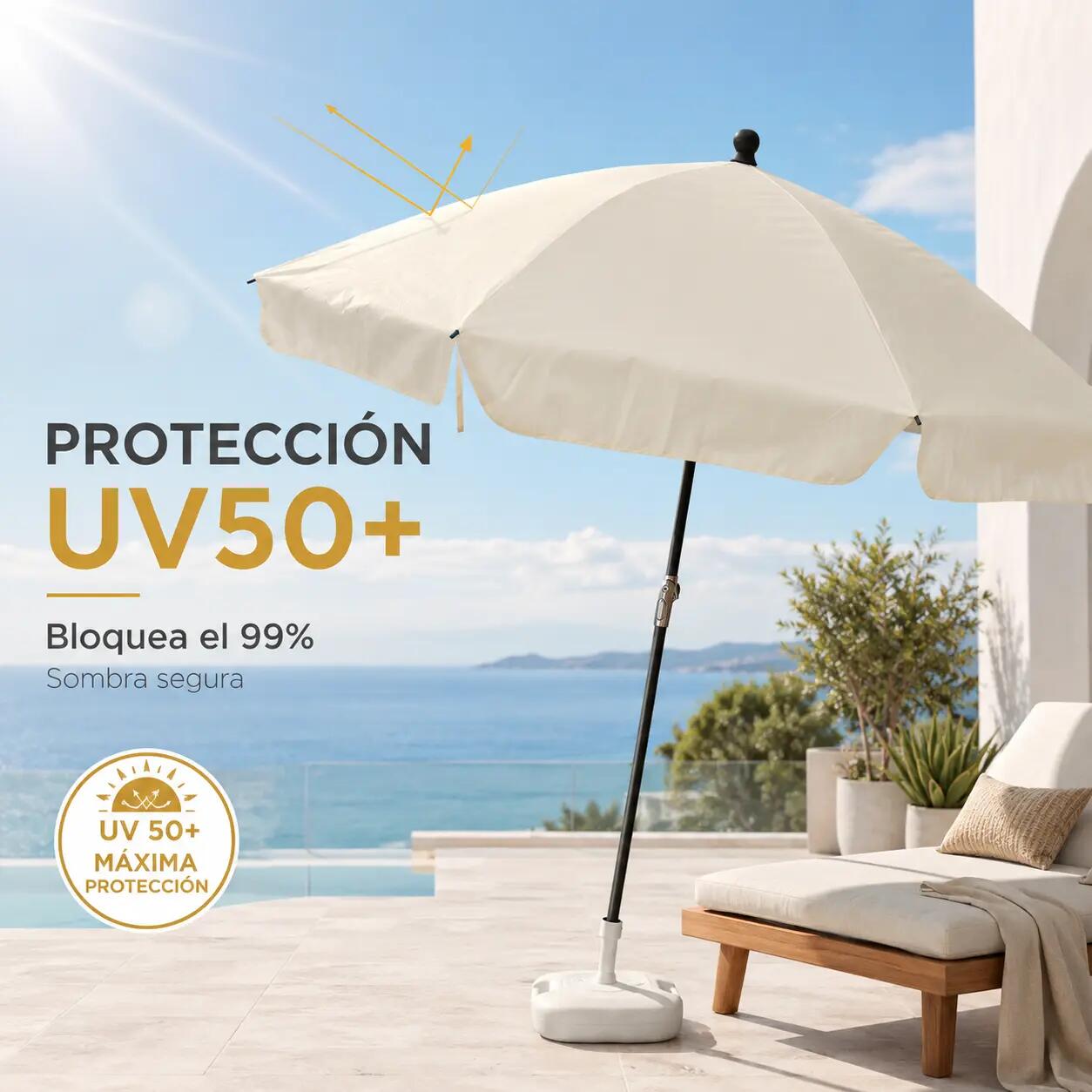 Sombrilla Terraza Exterior Reclinable 200 cm Beige con Bolsa de Transporte 3/5