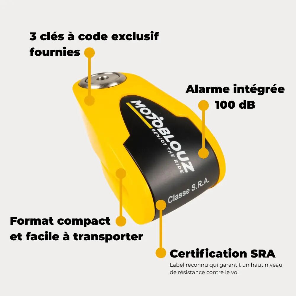 Antivol bloque-disque vélo haute sécurité certifié SRA Jaune 4/6