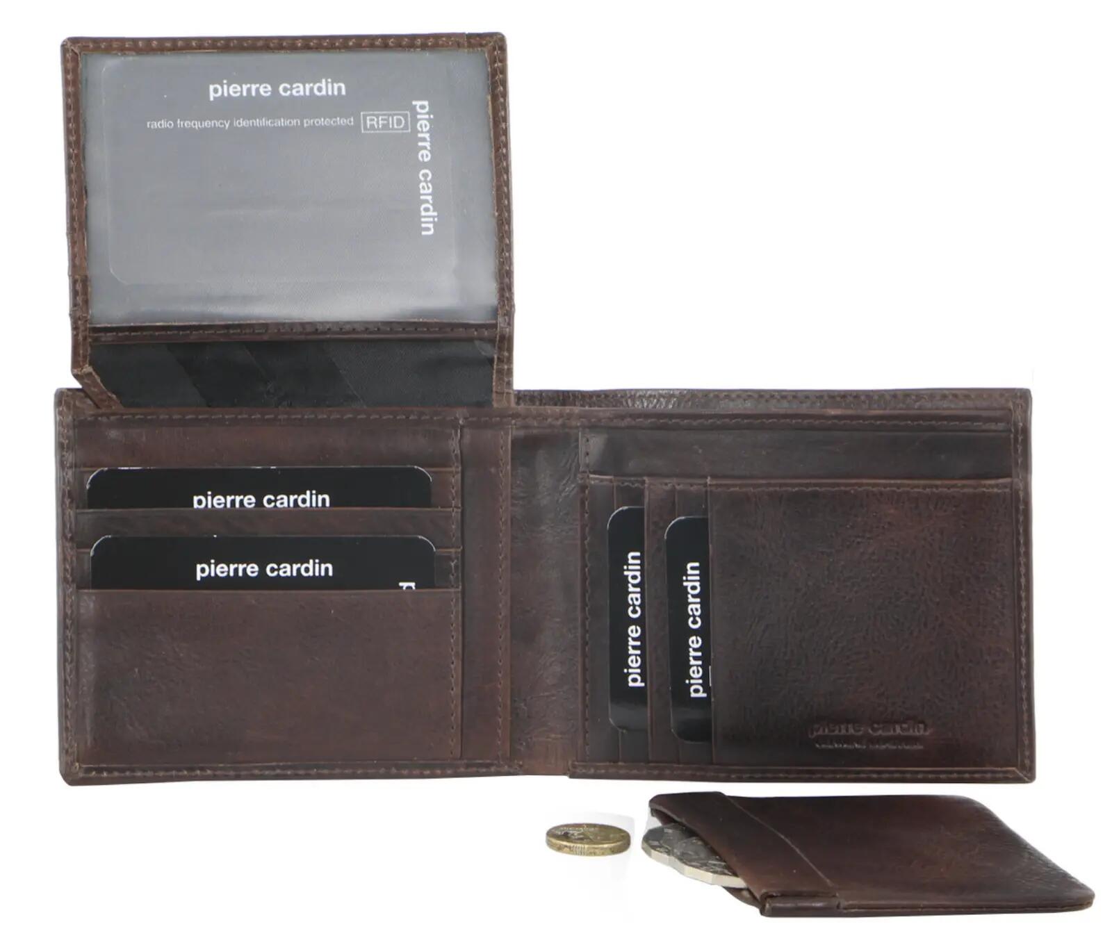 Pierre Cardin Mens Genuine Italian Leather Wallet Removable Coin Purse - Chocola