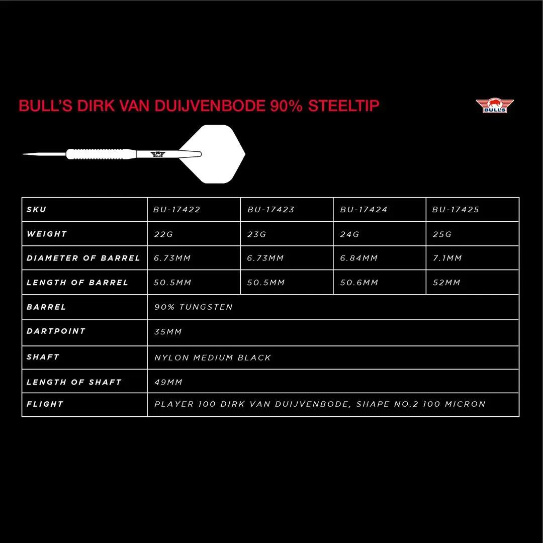 Dirk Van Duijvenbode 90% Tungsten Dartpijlen 6/6
