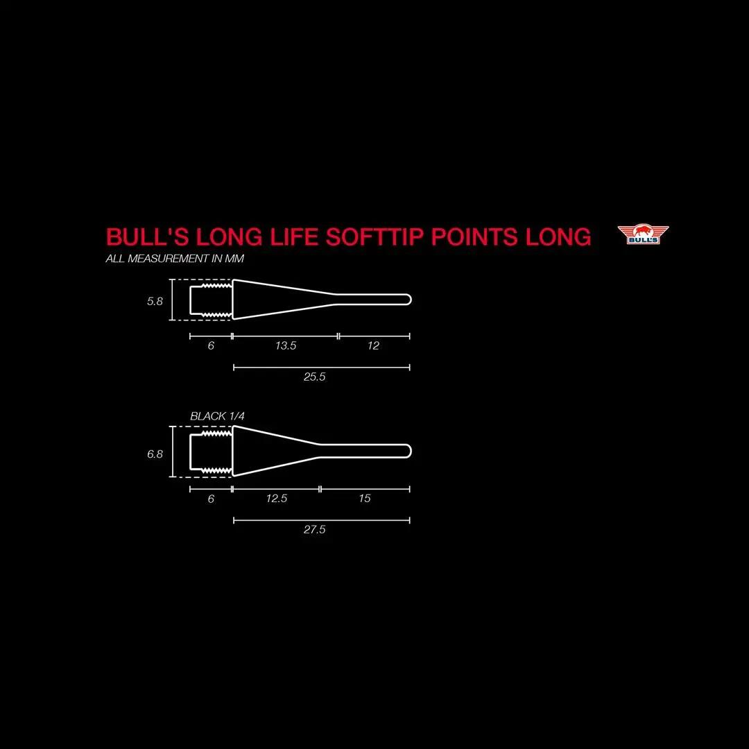 Bull's Long Life Long Softtip Points | 1000 pcs Yellow 2/5