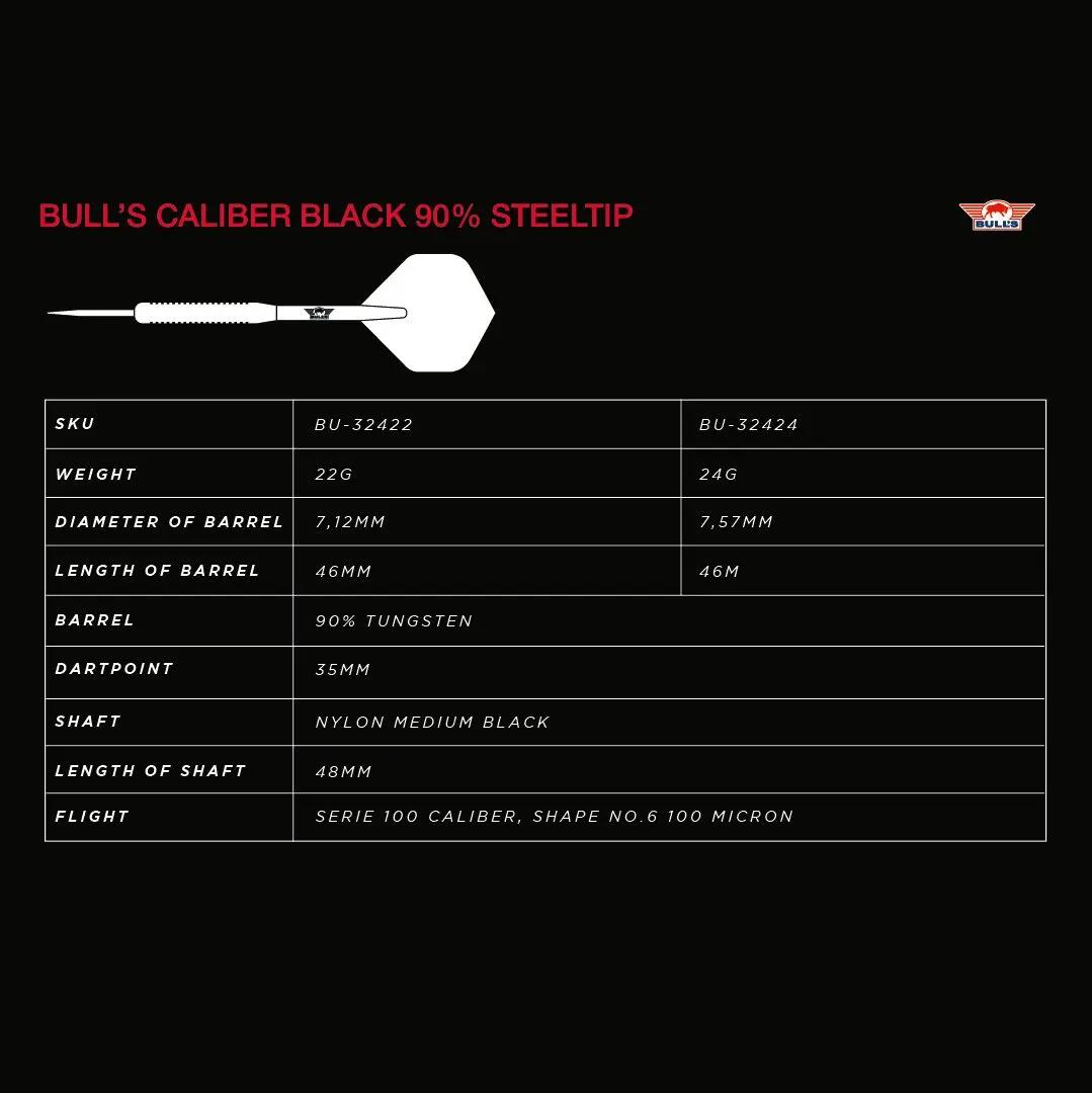 Bulls Caliber Black 90% Wolfram Steeldarts 22 Gramm Dartpfeil 7/7