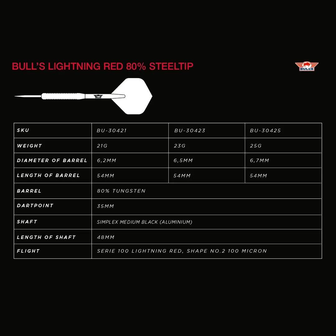 Bull's Lightning 80% Tungsten Red Dartpijlen 10/10