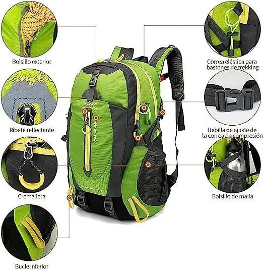 Mochila portátil impermeável de 40 litros para viagens, trilhos e campismo. 6/7
