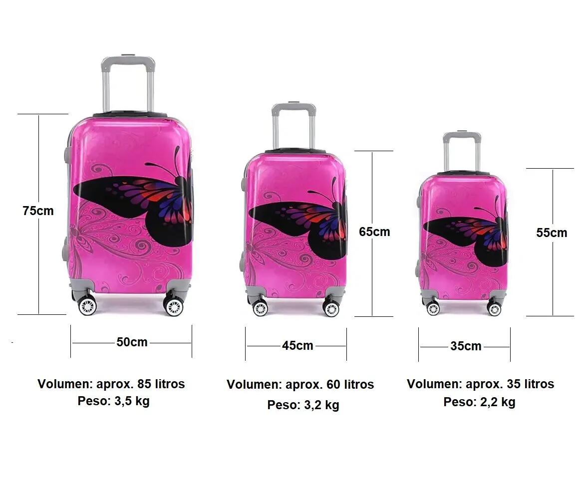 Set de 3 maletas con ruedas giratorias 360º mariposa fucsia 5/6