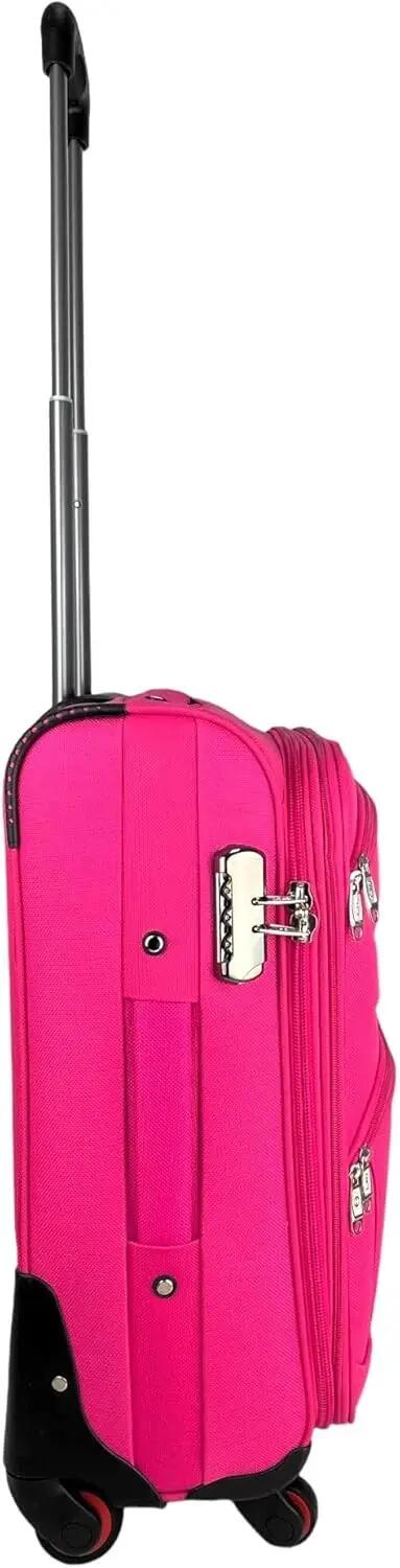 Maleta de Tela Trolley Equipaje de Mano 4 Ruedas 360º Giratorias (Rosa) 4/7