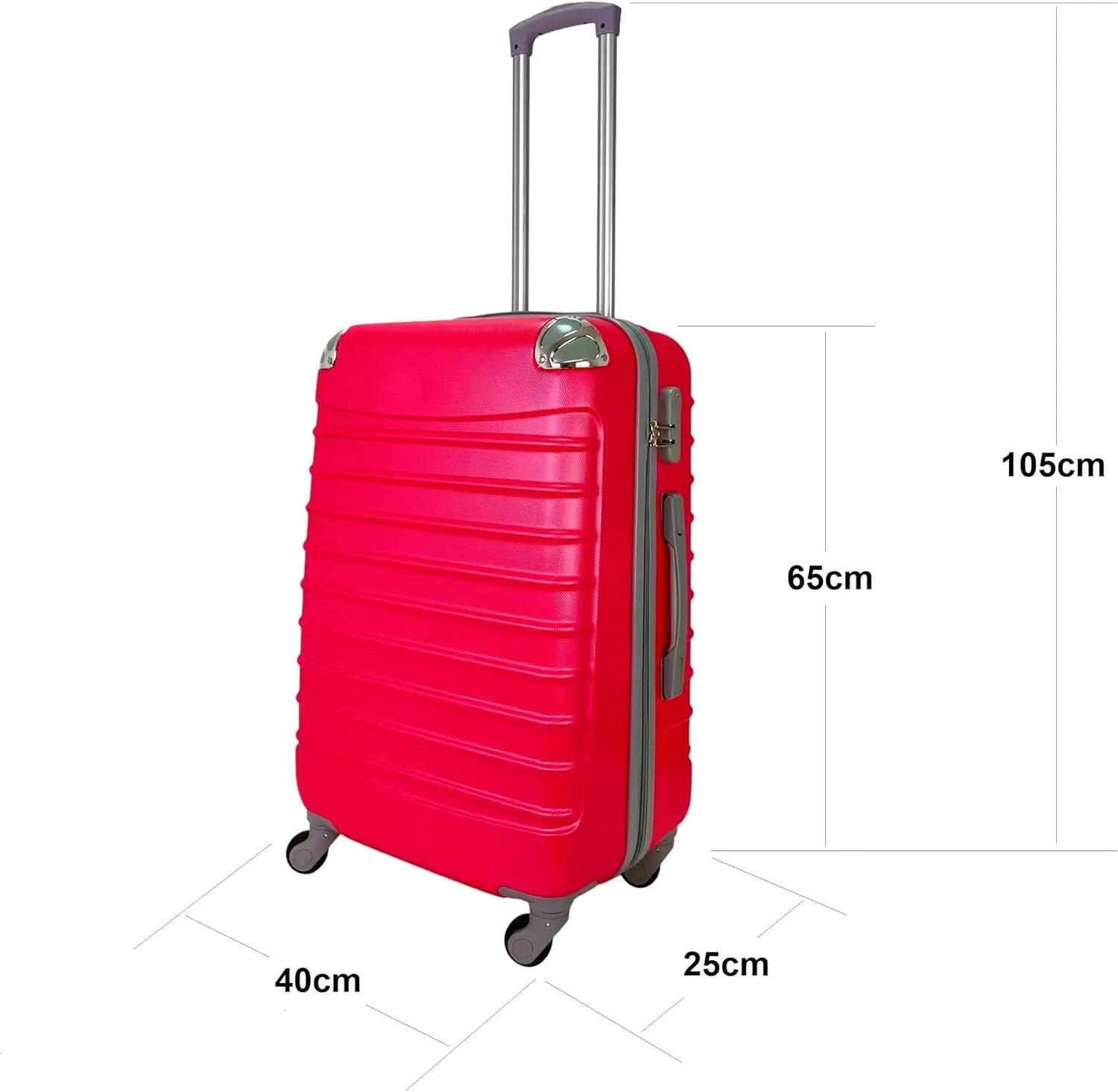 Mala de viagem com 4 rodas giratórias, cantos, fechadura de combinação, fúcsia 5/7