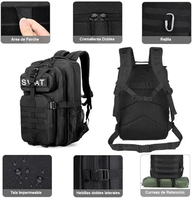 Mochila, 30L, Mala de Mão, Dobrável e Impermeável (Preta) 3/7