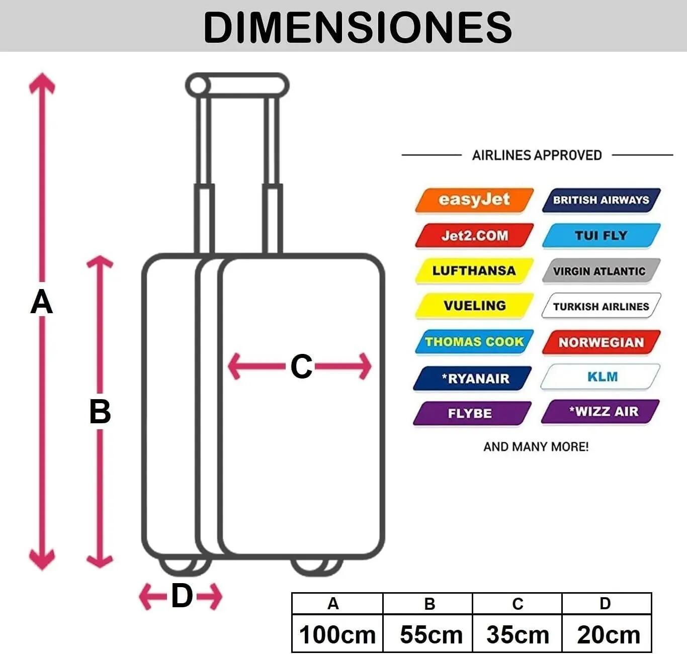 Mala de cabine rígida com 4 rodas giratórias 360° dimensões 55x35x20cm borboleta 5/7