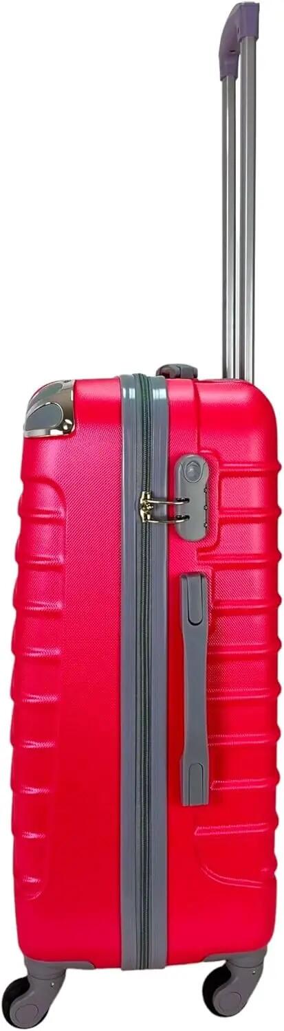 Mala de viagem com 4 rodas giratórias, cantos, fechadura de combinação, fúcsia 3/7