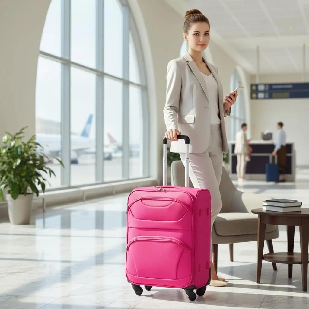 Maleta de Cabina Trolley de Tela 4 Ruedas Giratorias (Rosa) 2/7