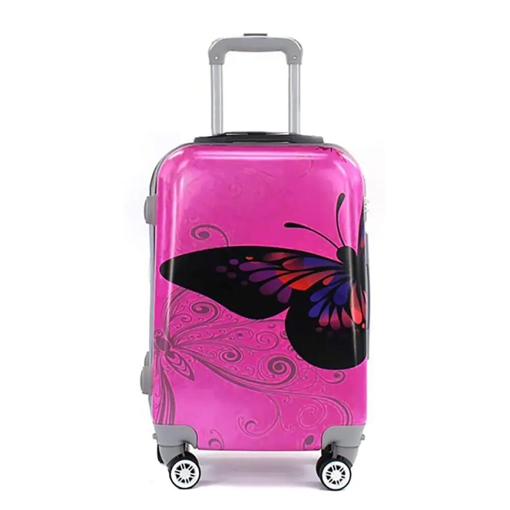 Set de 3 maletas con ruedas giratorias 360º mariposa fucsia 2/6