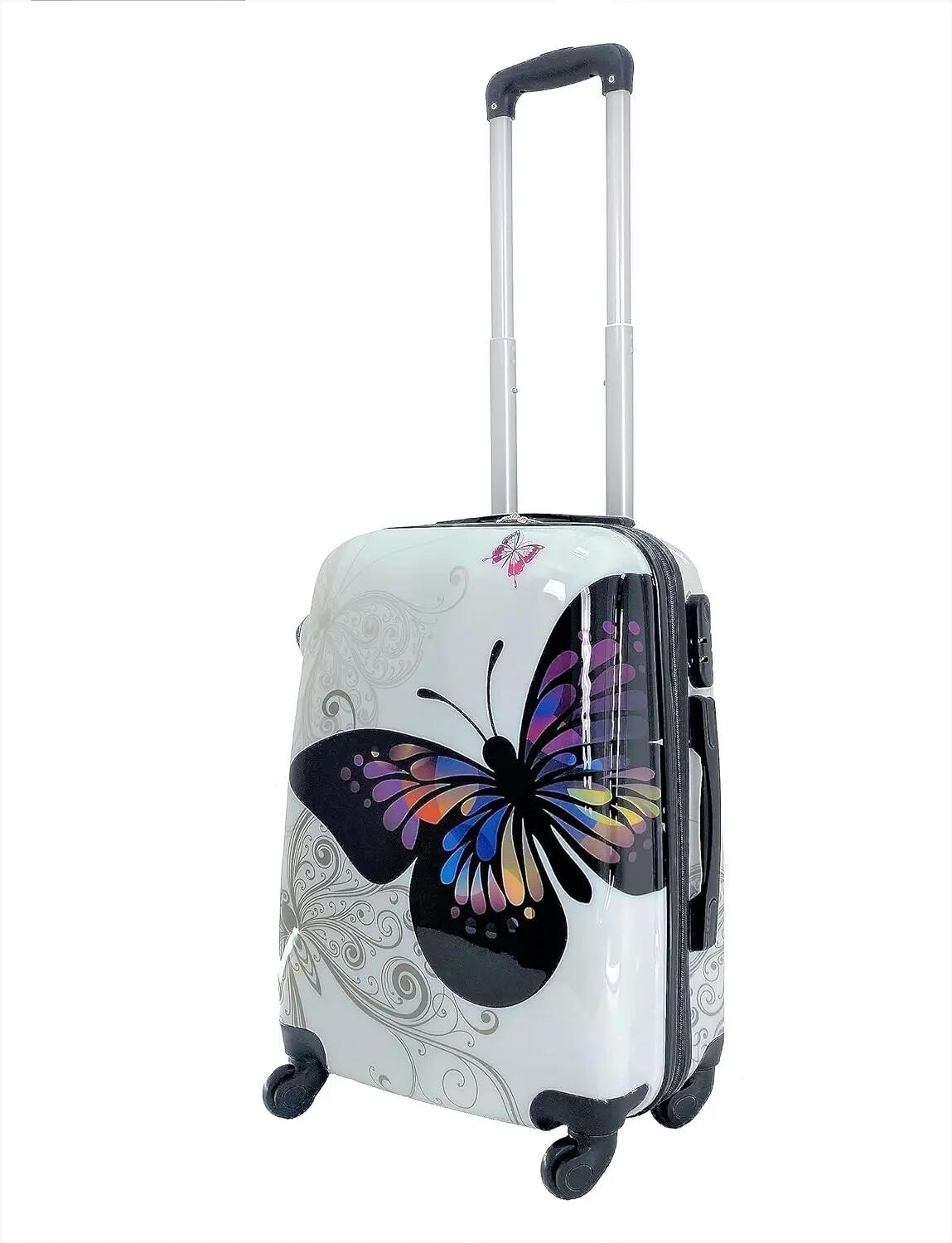Mala de cabine rígida com 4 rodas giratórias 360° dimensões 55x35x20cm borboleta 2/7