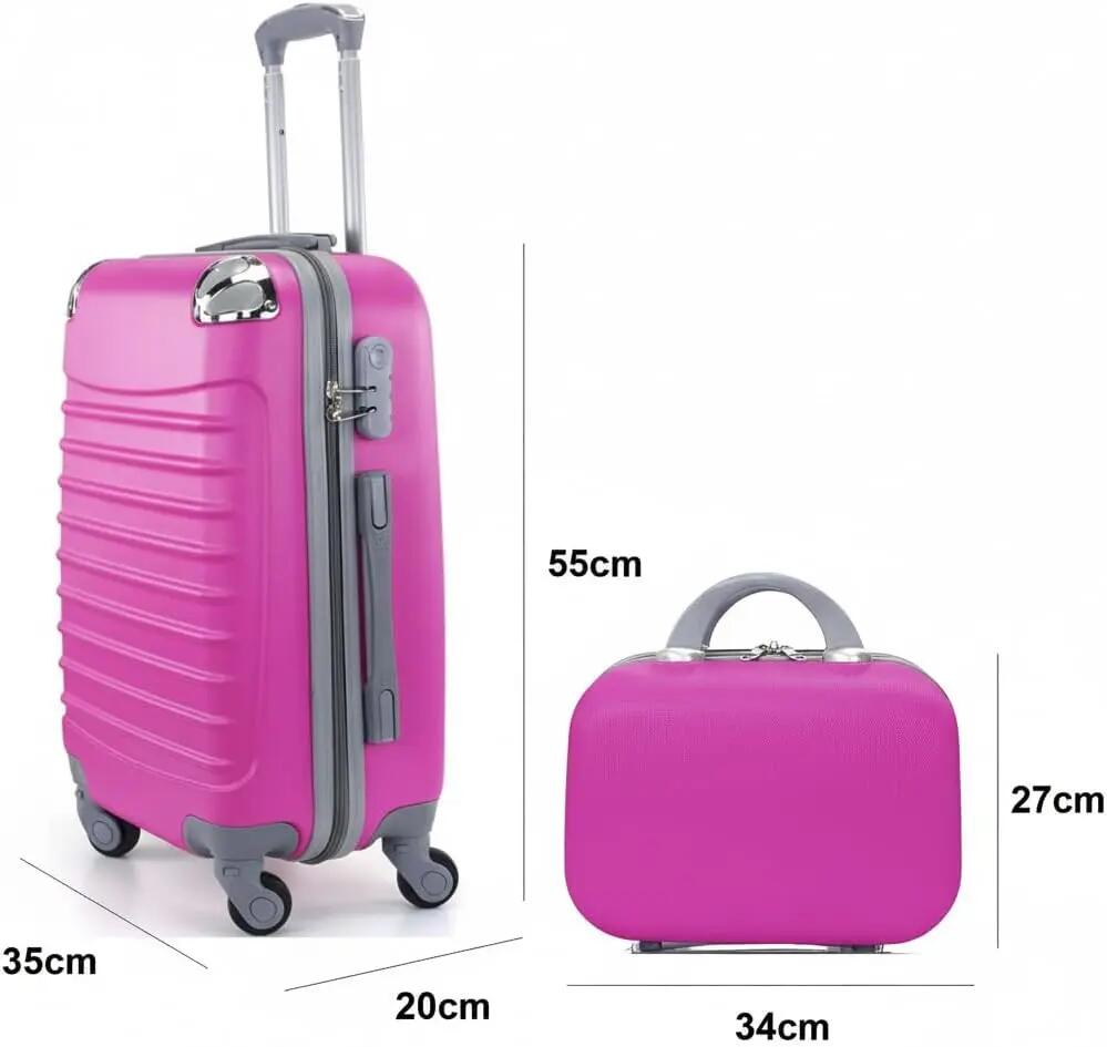 Maleta con Neceser 4 Ruedas 360º 55x35x20cm y Neceser 34x27x14cm (Fucsia) 3/5