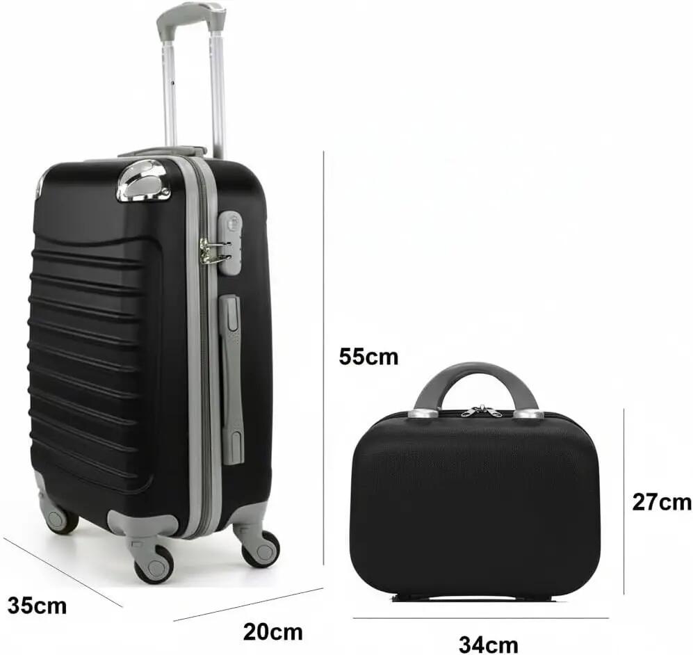 Mala com necessaire, 4 rodas giratórias 360º (55x35x20cm) e (34x27x14cm) preta. 3/7
