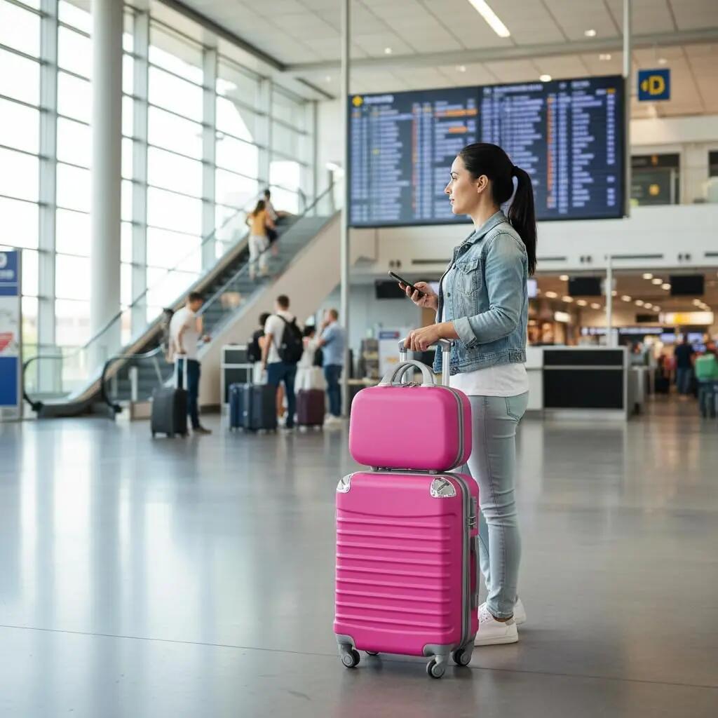 Maleta con Neceser 4 Ruedas 360º 55x35x20cm y Neceser 34x27x14cm (Fucsia) 2/5