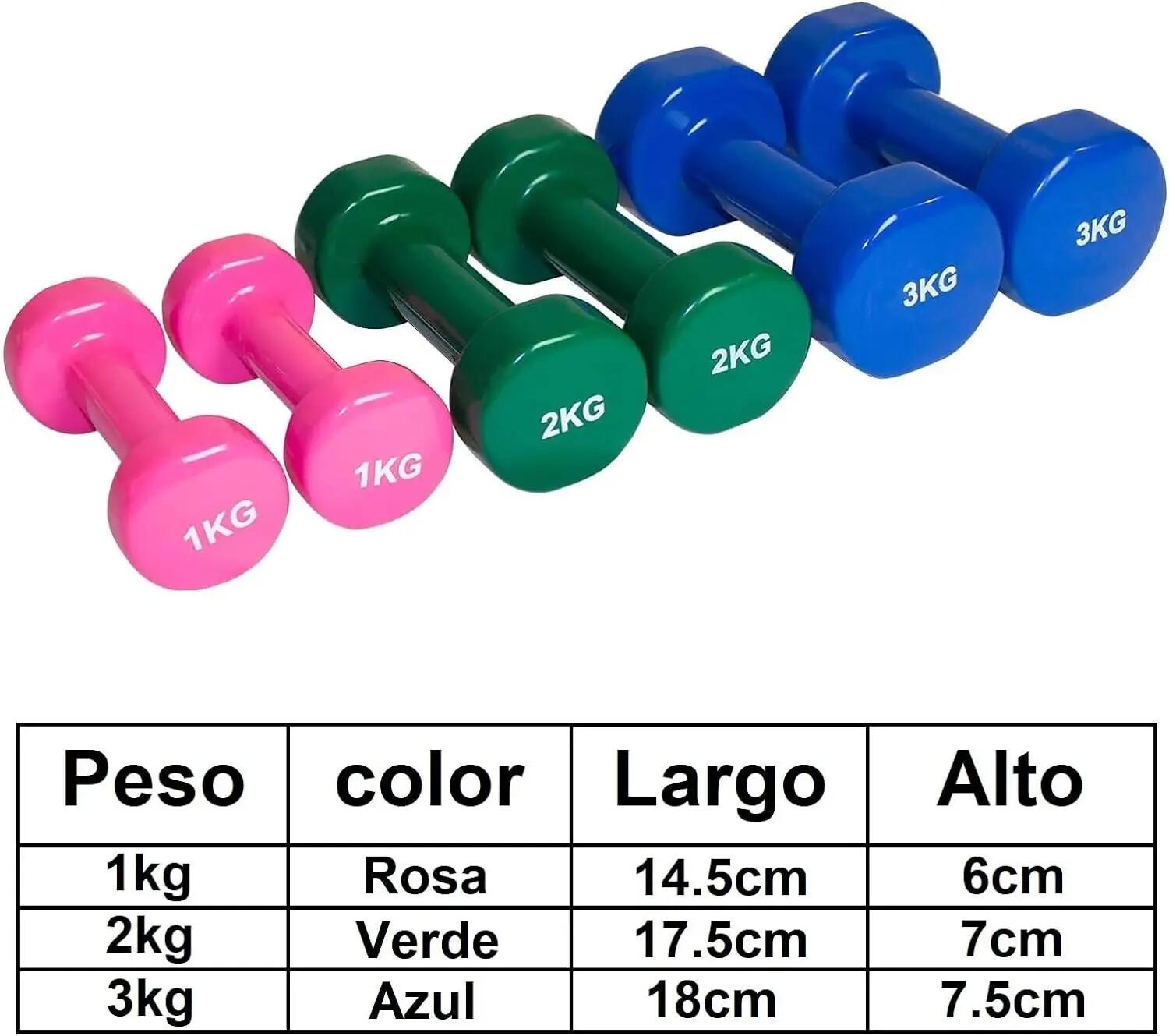 Set de 6 mancuernas 2x 1kg, 2x 2kg, 2x 3kg pesas con soporte 6/6